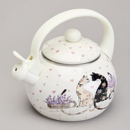 ЧАЙНИК AGNESS ЭМАЛИРОВАННЫЙ СО СВИСТКОМ СЕРИЯ LAVANDER CATS, 2,2 Л  фото 4