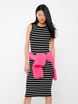 Bisiklet Yaka ?izgili Kad?n Bodycon Elbise