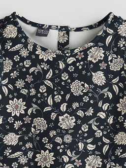 Bisiklet Yaka ?i?ekli K?z ?ocuk Elbise