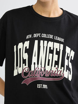 Bisiklet Yaka Los Angeles Bask?l? Kad?n Ti??rt