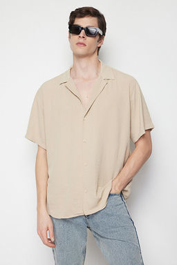 Ta_ Oversize Fit Yazl_k K_sa Kollu Keten G_r_n_ml_ G_mlek TMNSS24GO00019