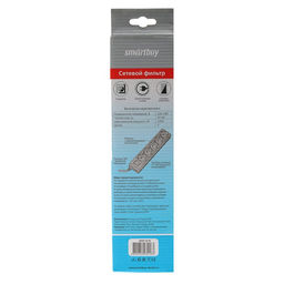 Сетевой фильтр Smartbuy, 5 розеток, 3 м, 10 А, 2200 Вт, с з/к, с выкл., белый