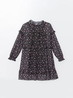 Bisiklet Yaka ?i?ekli K?z ?ocuk Elbise