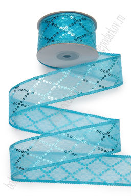 Лента с пайетками 4 см*10 ярд (SF-5753) голубой №07