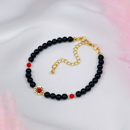 Браслет из черного Агата и Коралла 16,5 см +