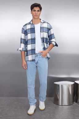 TRENDYOL MAN Lacivert Regular Fit K?sl?k Oduncu Kareli Gomlek TMNAW21GO0730