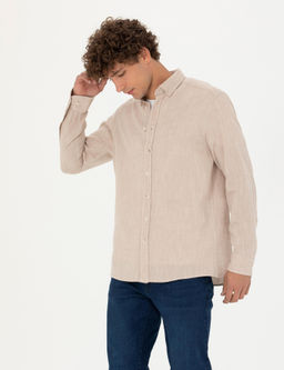 Рубашка Pierre Cardin Regular Fit бежевая с длинным рукавом
