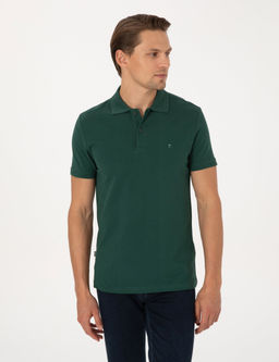 Koyu Ye_il Slim Fit %100 Pamuk K_vr_lmaz D__meli Polo Yaka Basic Ti__rt