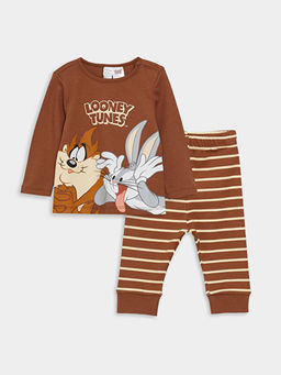 Bisiklet Yaka Uzun Kollu Bugs Bunny Bask?l? Erkek Bebek Pijama Tak?m?