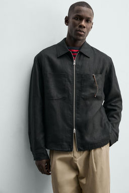 SOBRECAMISA 100% LINO CREMALLERA / Negro - Zara фото 6