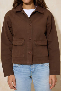 Kahverengi Fitilli Kadife Yaka Detayl? Denim Gomlek Ceket TWOAW26CE00004