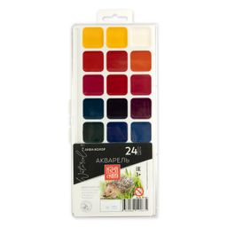Краска акварель Аква-колор Изостудия медовые, без кисти в пластиковой упаковке с европодвесом IZO-W24 24 цв
