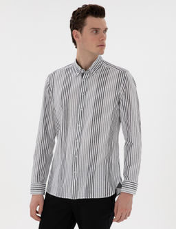 Siyah Regular Fit _izgili Uzun Kollu G_mlek
