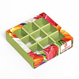 Коробка для 9 конфет с обечайкой, «8 марта» 13.8×13.8×3.8 см