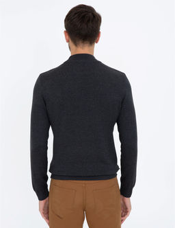 Antrasit Melanj Slim Fit Yar_m Bal_k__ Yaka Basic Triko Kazak - Pierre cardin фото 4