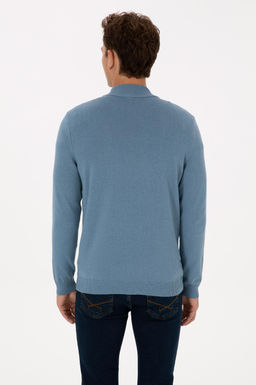 Erkek Slim Fit Yar_m Fermuarl_ Mavi Basic Kazak - U.s. polo assn фото 5