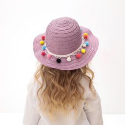 Шляпа с бомбошками для девочки MINAKU, фиолетовая, размер 50