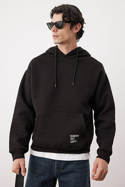 Siyah Oversize/Geni_ Kesim Kap__onlu __i Polar/S_cak Tutan Sweatshirt TMNAW21SW2005