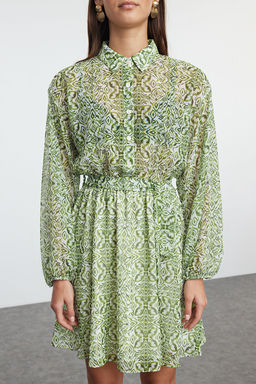 Yesil Belden Ac?lan Mini Astarl? Sifon Dokuma Elbise TWOAW24EL00841