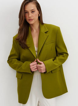 K13519 Пиджак OVER SIZE с поясом ЗЕЛЕНЫЙ