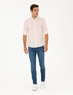 Рубашка Pierre Cardin Regular Fit пудровая с примесью льна