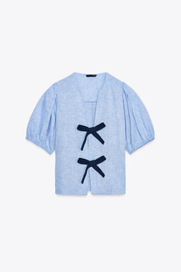 LINEN BLEND TIE BLOUSE - Zara фото 16