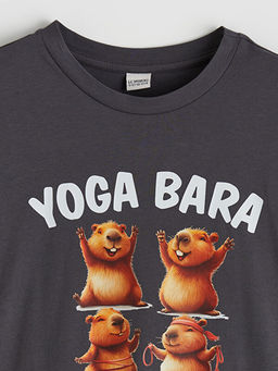 Bisiklet Yaka Bask?l? K?z ?ocuk Ti??rt