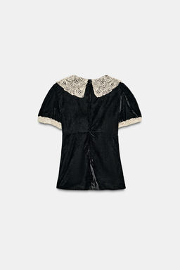 VELVET CROCHET BOW SHIRT