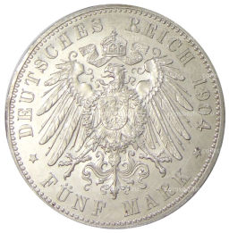5 марок 1904 года A Германия (Мекленбург-Шверин) Свадьба Герцога Фридриха Франца IV