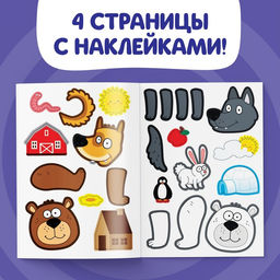 Книжка Аппликации наклейками.Весёлые зверята, 12 стр., А5, Синий трактор