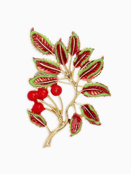 Брошь "Веточка Калины", цвет красно-коричневый в золоте