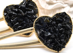 Зажим для волос Сердце с обсидианом черным 7,5*3,3*2см