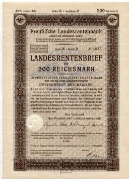 Облигация 4,5% 200 рейхсмарок 1937 года Германия