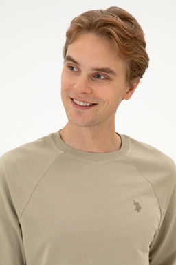 Erkek A__k Haki Basic Sweatshirt Sepette S_rpriz _ndirim