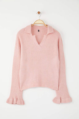 Pudra Yumusak Dokulu Kol Volanl? Triko Kazak TWOAW26KZ00085 - Trendyolmilla фото 5