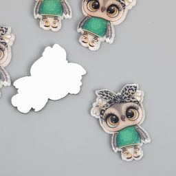 Цена за 5 шт. Декор для творчества акрил «Совушка в зелёном платье в бандане», 2.5×3.4 см