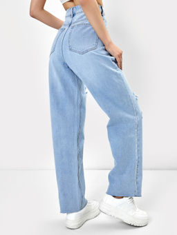 Джинсы женские Relaxed Straight Fit в голубом оттенке голубой 2023-DTW701 - Mark formelle фото 3