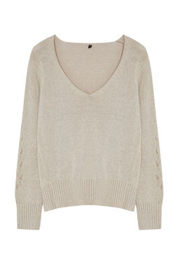 Vizon Merserize Gorunumlu Ajurlu/Delikli Pamuklu V Yaka Triko Kazak TWOAW24KZ01217 - Trendyolmilla фото 14