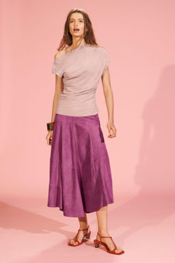 LIMITED EDITION ASYMMETRIC SUEDE LEATHER MIDI SKIRT