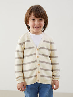 V Yaka ?izgili Erkek ?ocuk Triko H?rka