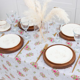 Скатерть Доляна Roses on linen 146х180 см, 100% хлопок, рогожка 164 г/м2  фото 3