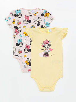 Bisiklet Yaka K?sa Kollu Minnie Mouse Bask?l? K?z Bebek ??t??tl? Body 2li