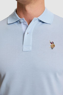 Erkek A__k Mavi Regular Fit Polo Yaka Basic Ti__rt