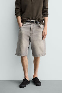 BERMUDA DENIM BAGGY FIT SALPICADURAS / Beige