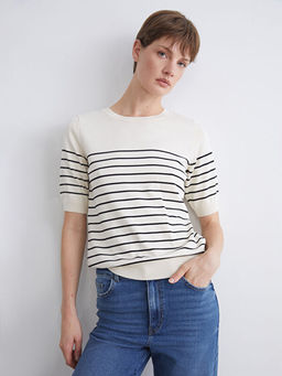 Bisiklet Yaka ?izgili Kad?n Triko Kazak