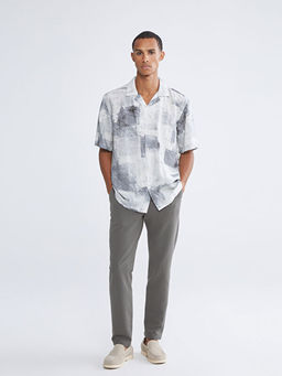 Regular Fit Resort Yaka K?sa Kollu Desenli Erkek G?mlek