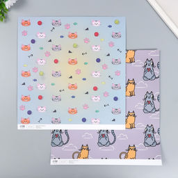 Цена за 5 шт. Бумага для скрапбукинга двусторонняя «Котики», плотность 180 г, 30.5×32 см