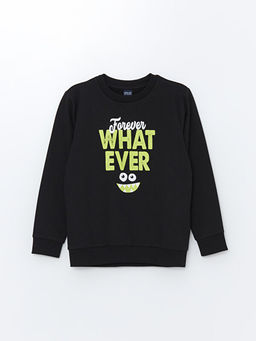 Bisiklet Yaka Bask?l? Uzun Kollu Erkek ?ocuk Sweatshirt