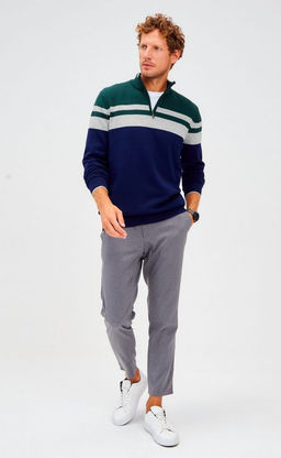 Джемпер мужской в полоску с воротником-стойкой на молнии F221-15-831 сине-зелёный - Fine joyce фото 2