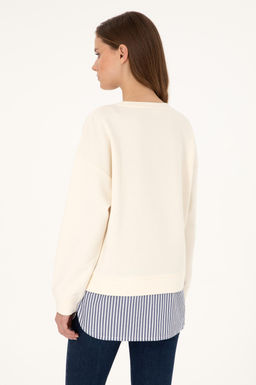 Kad_n Krem G_mlek Detayl_ Bisiklet Yaka Sweatshirt